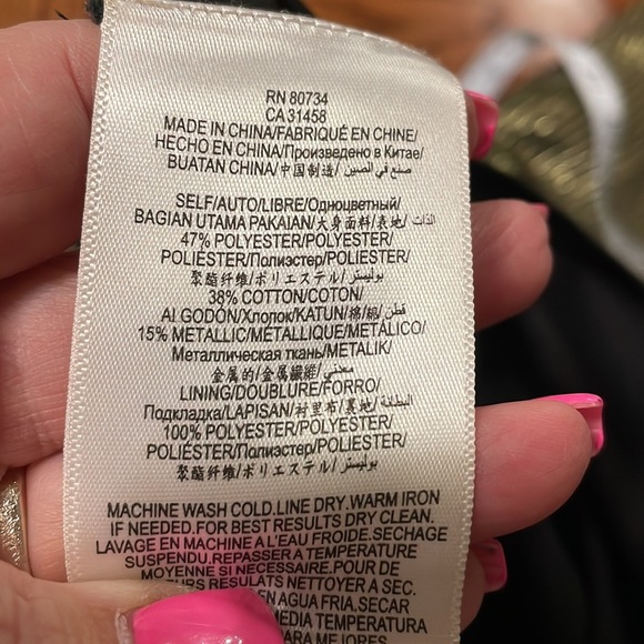 BCBG MaxAzria Gold metallic Valari Dress textured stripe XS bell 3/4 sleeves - Picture 11 of 12